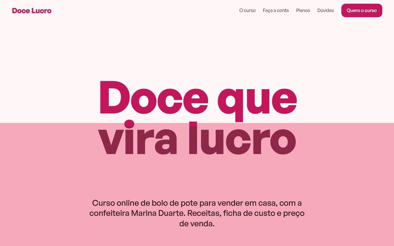 Tela do site Doce Lucro no computador