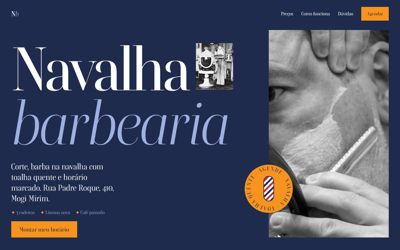 Tela do site Navalha Barbearia no computador
