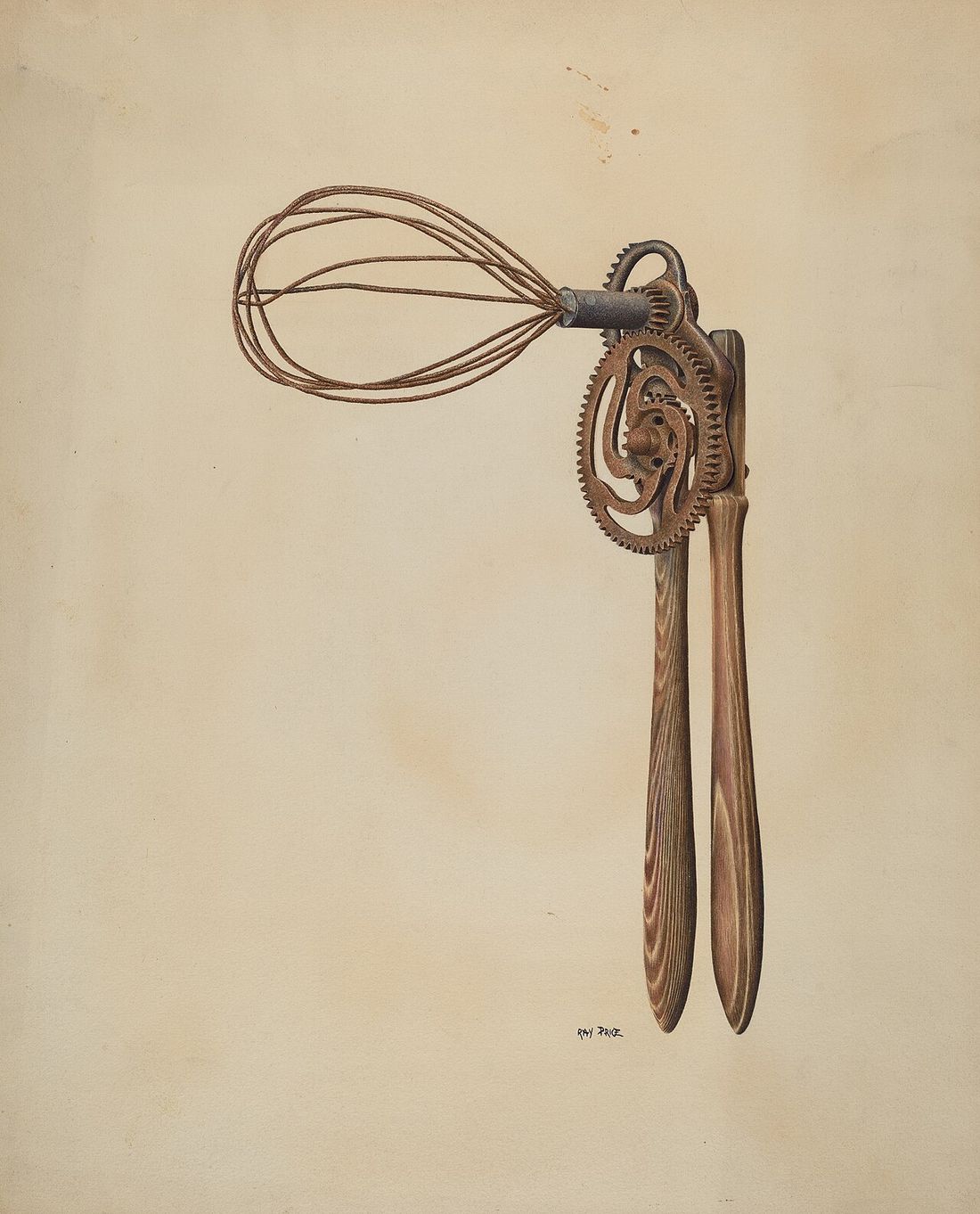 Gravura antiga de um batedor de massa de bolo